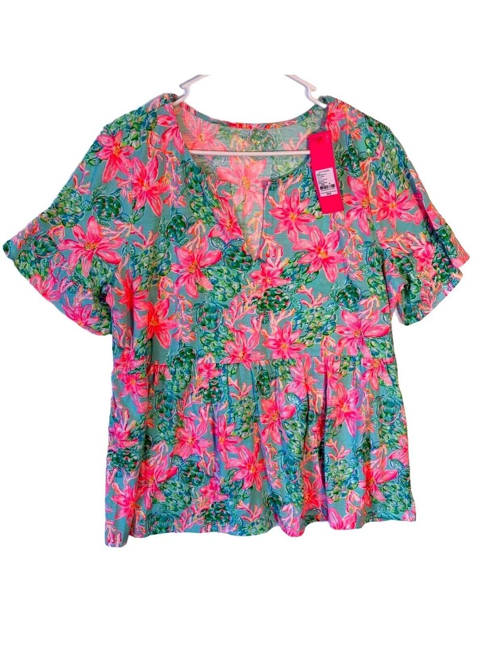 Lilly Pulitzer top floral pink green blue size XL NWT